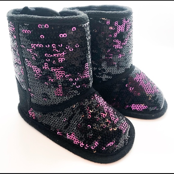 Girls Hot Pink & Black Sparkle Boots - Picture 2 of 6